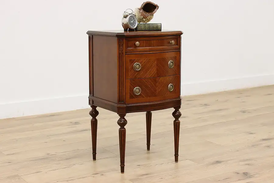 Main image of French Design Antique Walnut & Rosewood Nightstand End Table