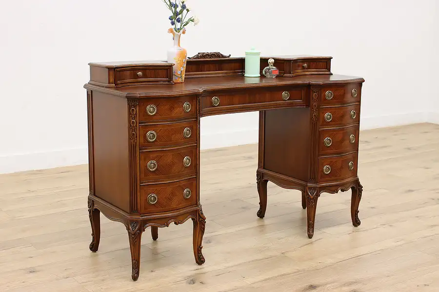 Main image of French Design Antique Walnut & Rosewood Vanity, Flowers