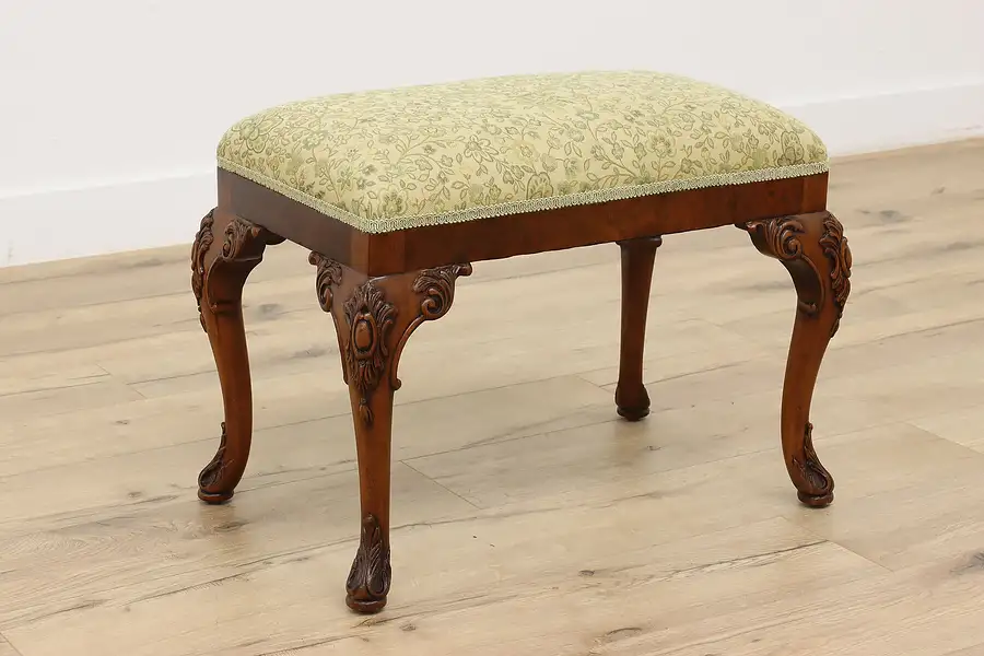 Main image of French Design Antique Walnut & Burl Footstool or Bench