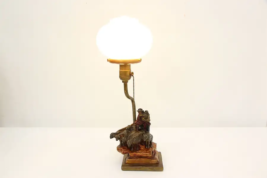 Main image of Bronze Clad Shepherd Antique Sculpture Desk Lamp, United