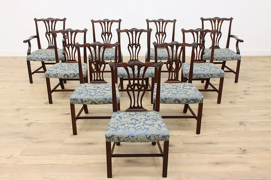 Main image of Georgian Set of 10 Antique Carved Mahogany Dining Chairs