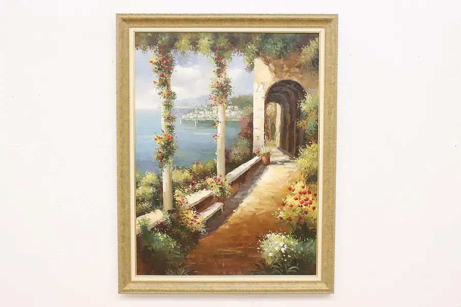 Main image of Capri Isle Italy Vintage Original Oil Painting, Signed 54.5"