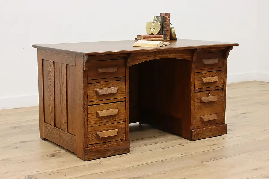 Main image of Oak Antique Victorian Office or Library Desk, File Drawer