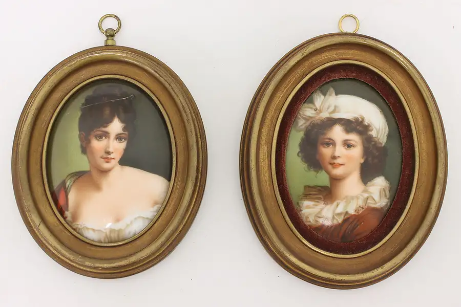 Main image of Pair of Antique Painted Portraits on Porcelain, Closson