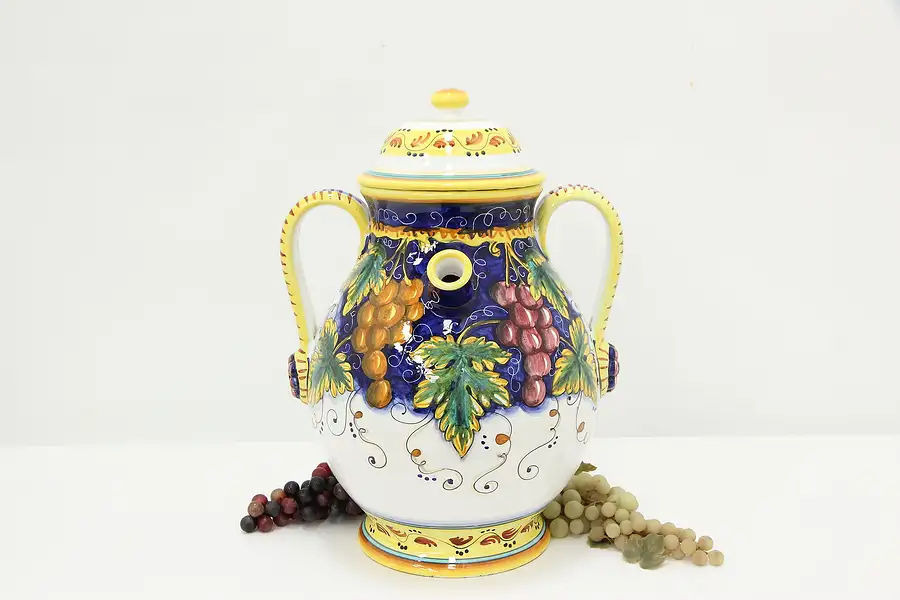 Main image of Italian Artistica Vintage Grapevine Painted Faience Wine Jug