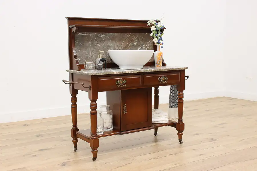 Main image of Victorian Farmhouse Antique Bar Sink Vanity Washstand Marble