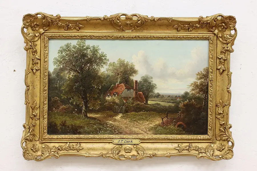 Main image of Countryside Cottage Antique Original Oil Painting, Clark 26"