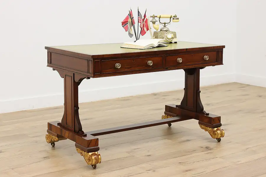 Main image of Victorian Antique Rosewood Office Library Table Desk Leather