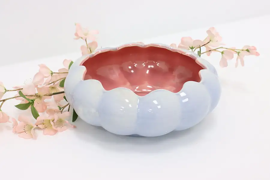 Main image of Shell Shape Vintage Blue & Pink Pottery Bowl, Redwing