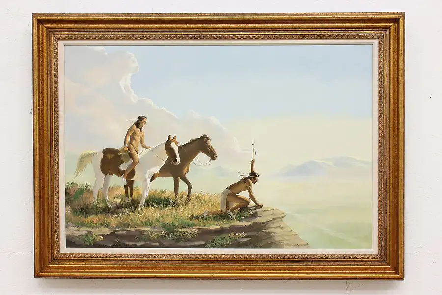 Main image of Indian Native American Scouts Vintage Original Painting 43"