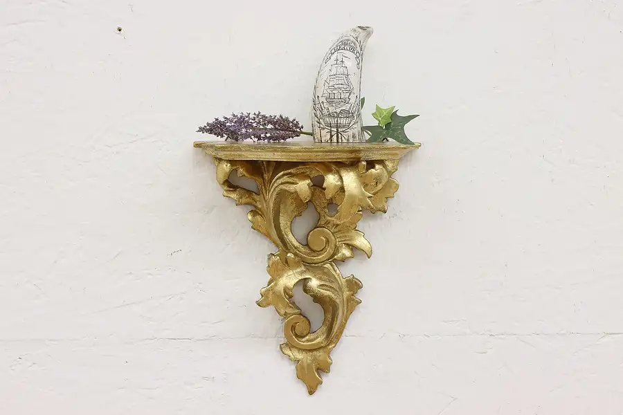 Main image of Florence Italian Vintage Carved Gold Bracket Wall Shelf