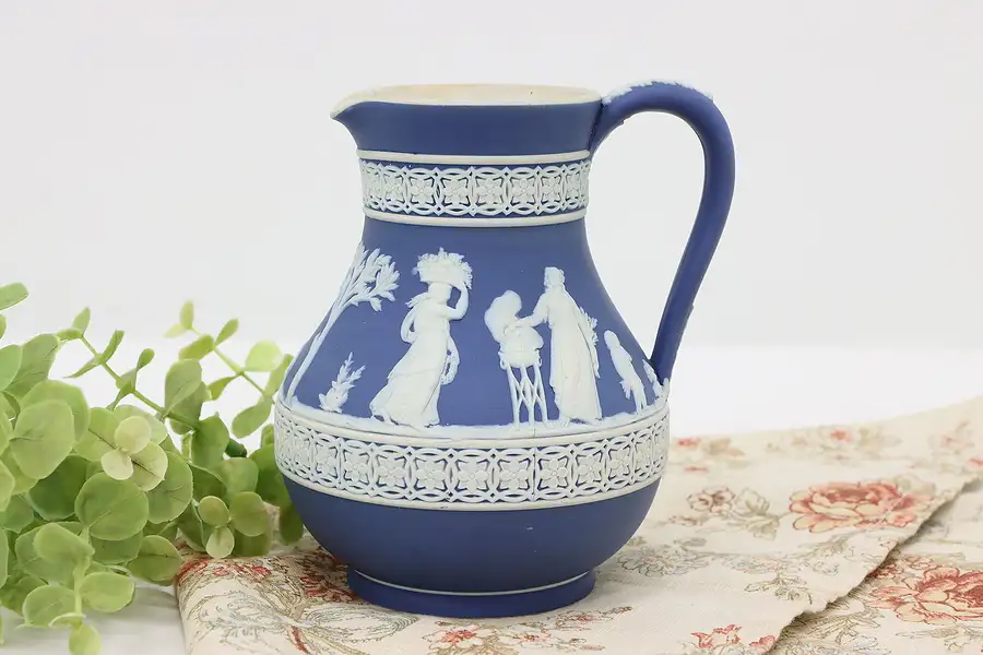 Main image of Wedgwood Antique Porcelain Blue Pitcher White Greek Cameo