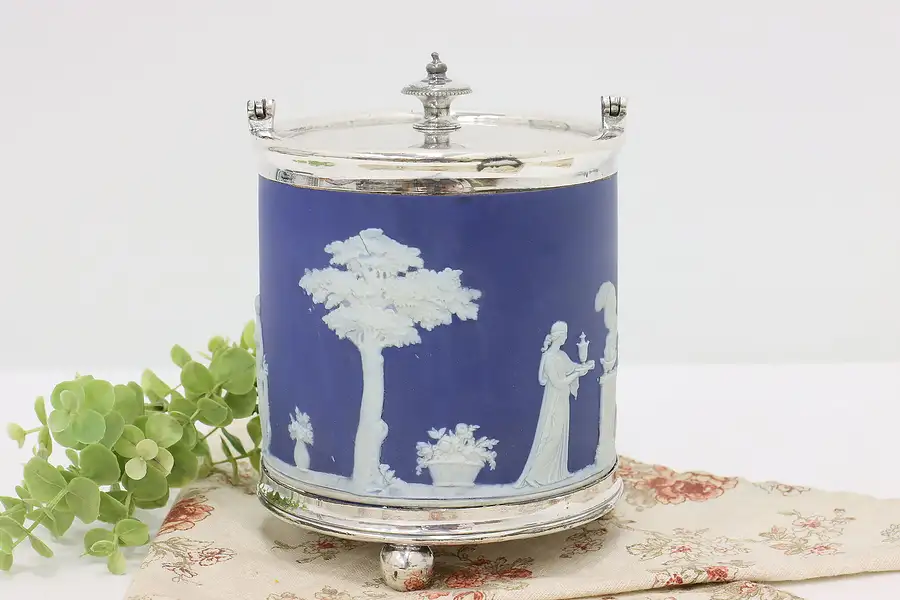 Main image of Wedgewood Antique Blue Biscuit or Cookie Jar, Silver Mounts