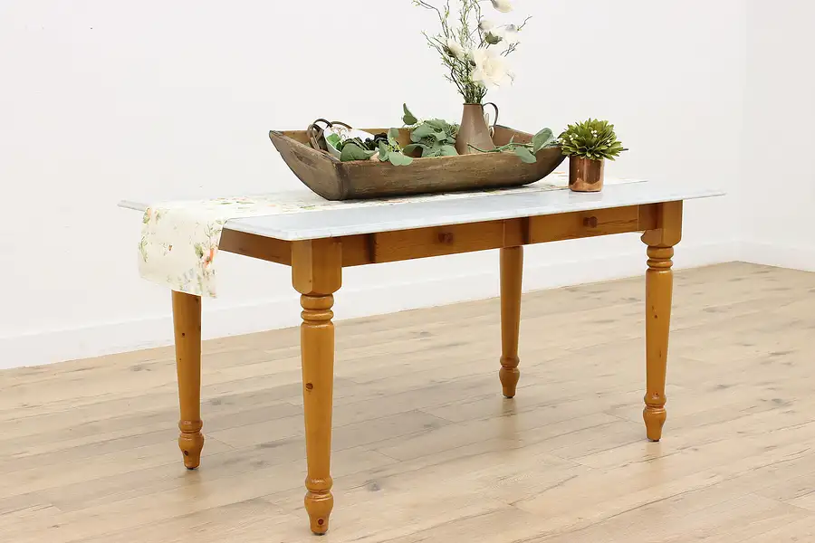 Main image of Farmhouse Vintage Pine Kitchen Candy Table Island Marble Top