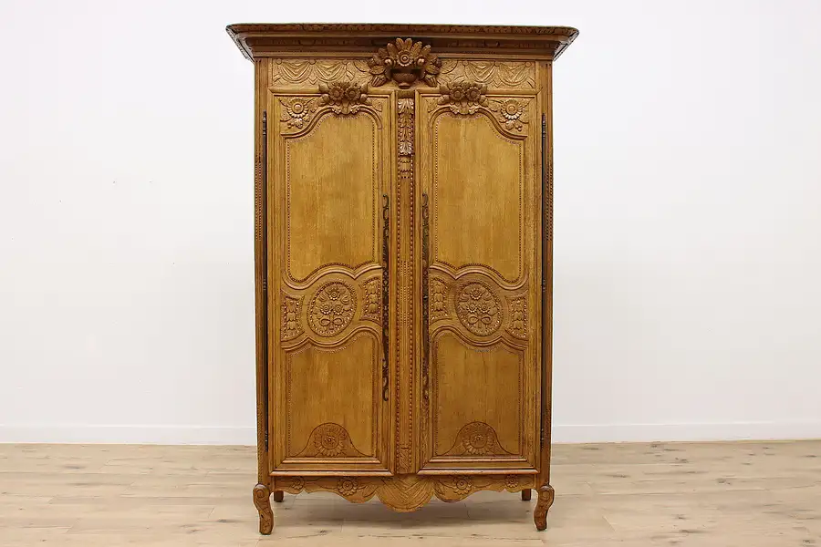 Main image of French 1780s Antique Carved Oak Armoire Wardrobe, Closet