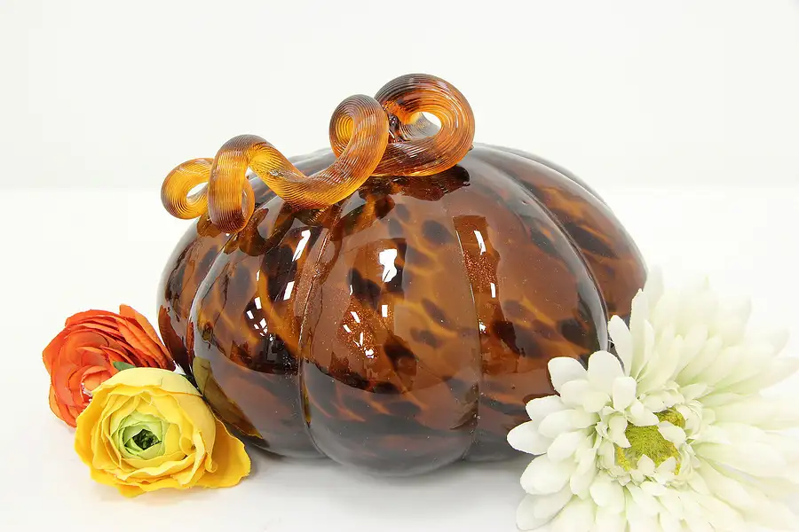 Main image of Orange & Brown Vintage Blown Glass Harvest Pumpkin