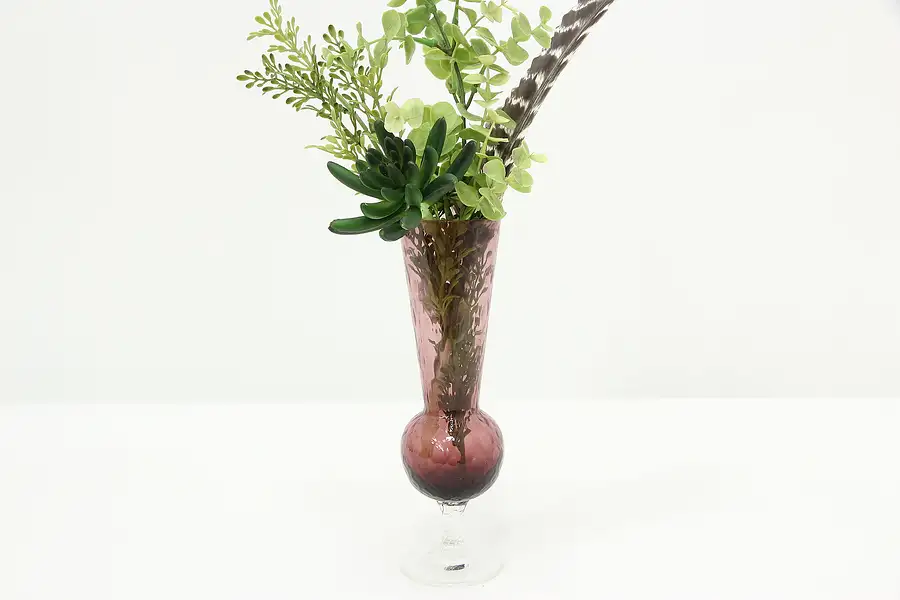 Main image of Blown Purple Glass Vintage Textured Flower Vase