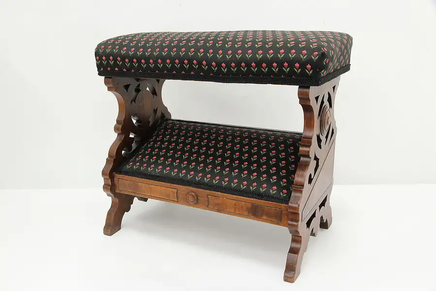 Main image of Victorian Eastlake Antique Walnut Slipper Bench Footstool