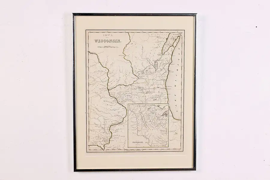 Main image of Map of Wisconsin, Iowa Antique 1838 Engraving Bradford 18.5"