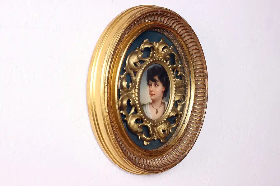 Main image of Porcelain Antique Portrait of Young Woman Filigree Shadowbox