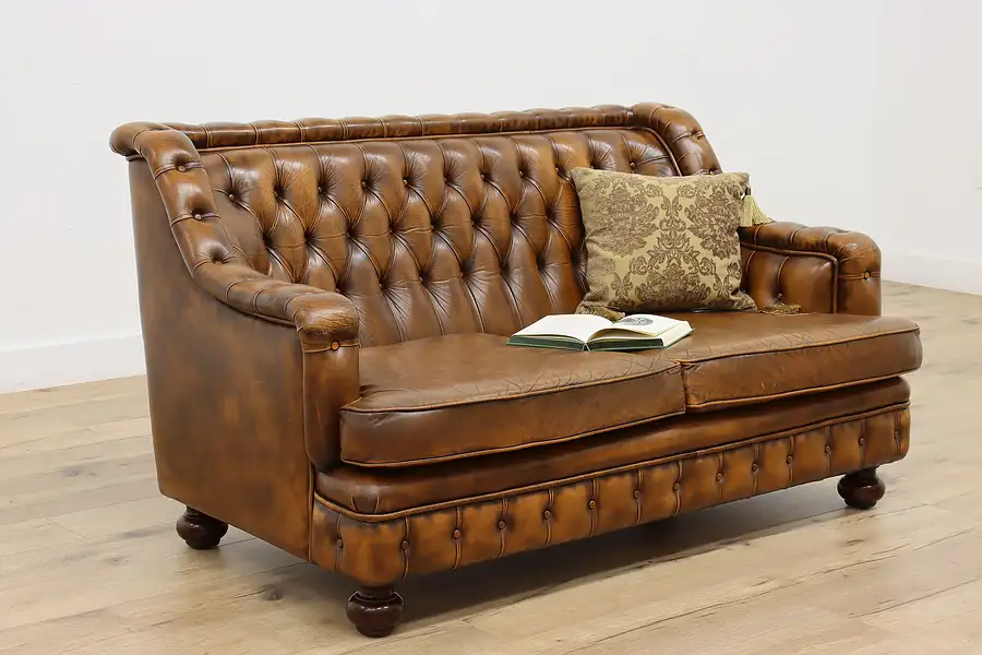 Main image of Chesterfield Tufted Leather Vintage Scandinavian Sofa