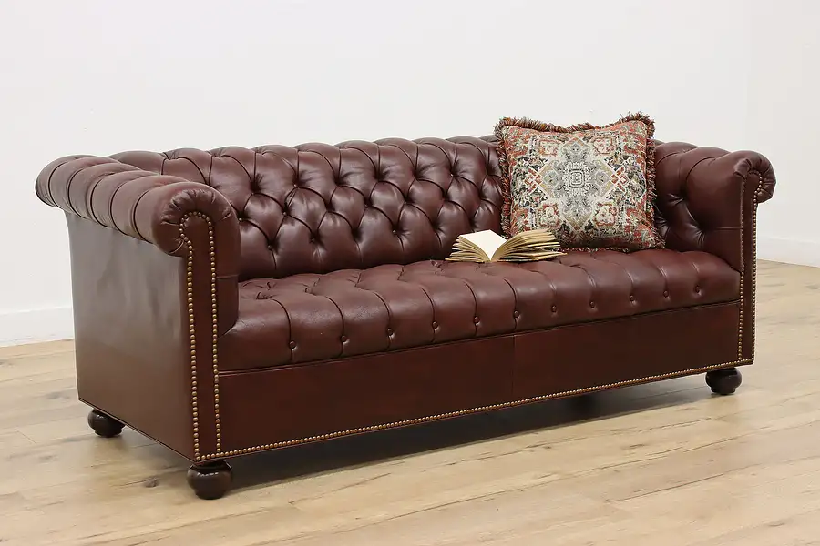 Main image of Chesterfield Tufted Leather Vintage Burgundy Sofa