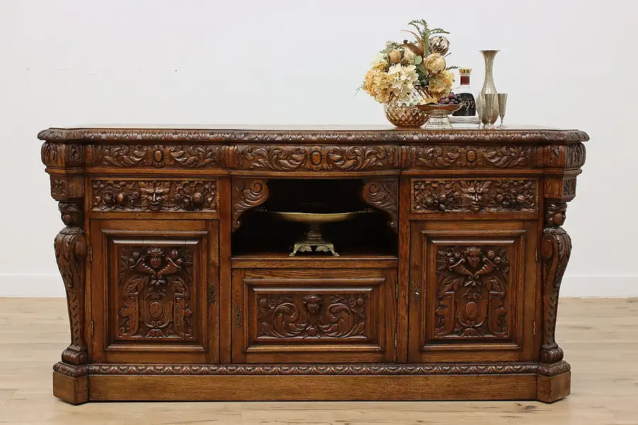 Main image of Italian Renaissance Antique Oak Sideboard or Server, Horner