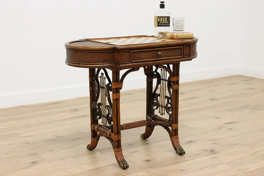 Main image of Traditional Marble & Leather Vintage Game Table, Maitland