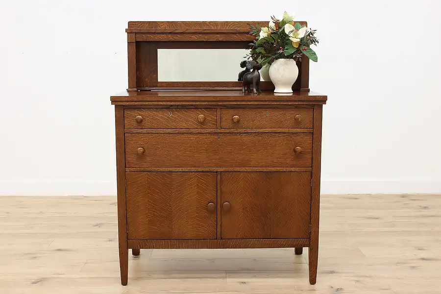 Main image of Mission Oak Antique Sideboard, Server, Bar, Mirror Gallery