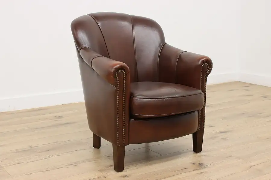 Main image of Art Deco Vintage Brown Leather Office or Library Chair