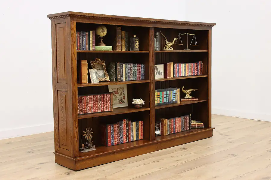 Main image of Victorian Oak Antique Double 91" Bookcase Display Cabinet