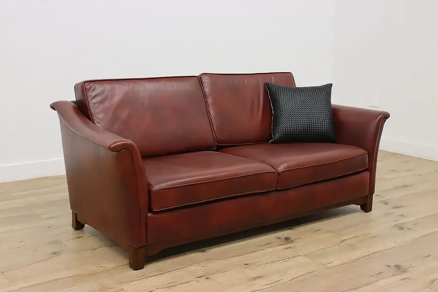 Main image of Traditional Red Leather Vintage Sofa or Loveseat