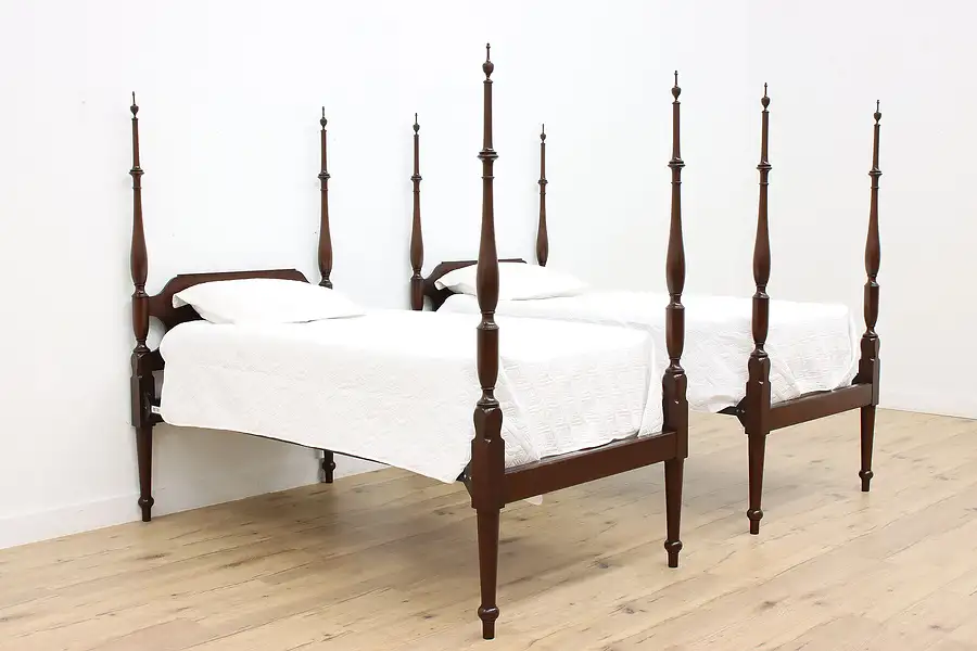 Main image of Pair of Antique Empire Design Mahogany 4 Post Twin Beds