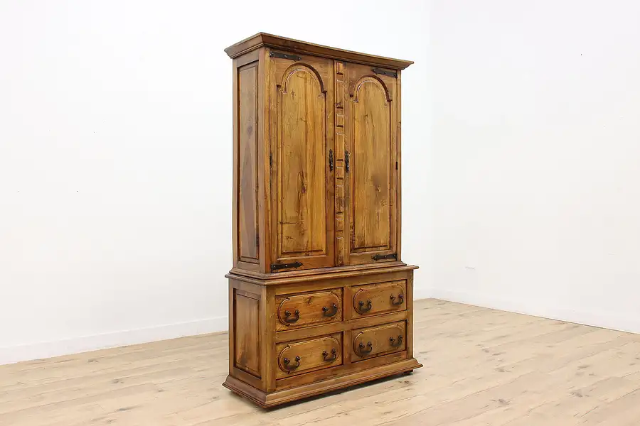 Main image of Farmhouse Vintage Carved Teak Armoire, Wardrobe, or Closet