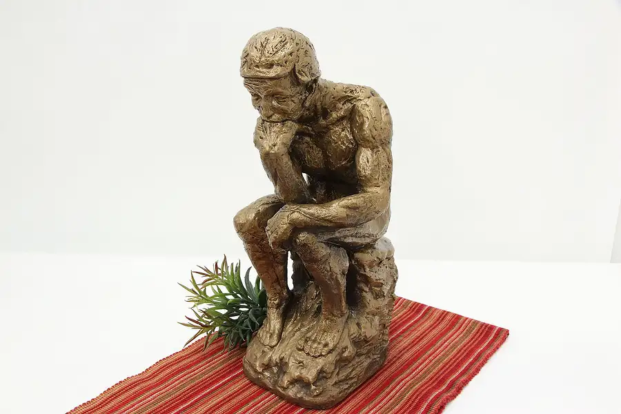 Main image of The Thinker Statue Vintage Composite Sculpture after Rodin