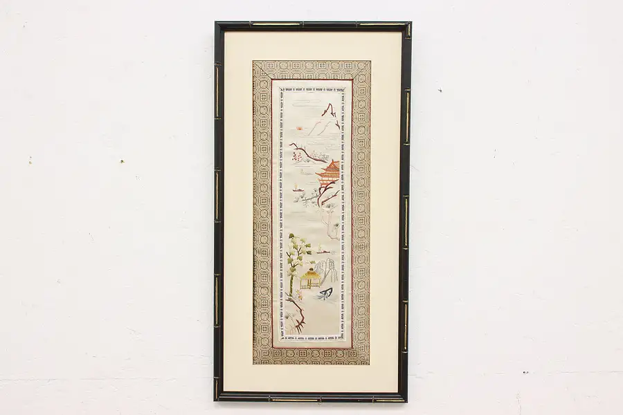 Main image of Framed Chinese Vintage Silk Hand Embroidery Panel 28.5"