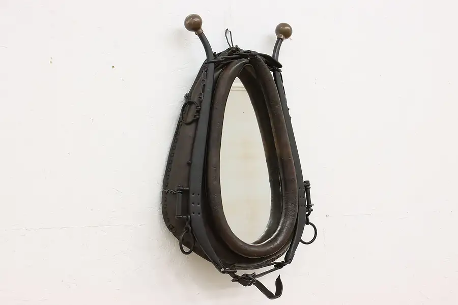 Main image of Leather Horse Yoke Antique Wall Hanging Mirror