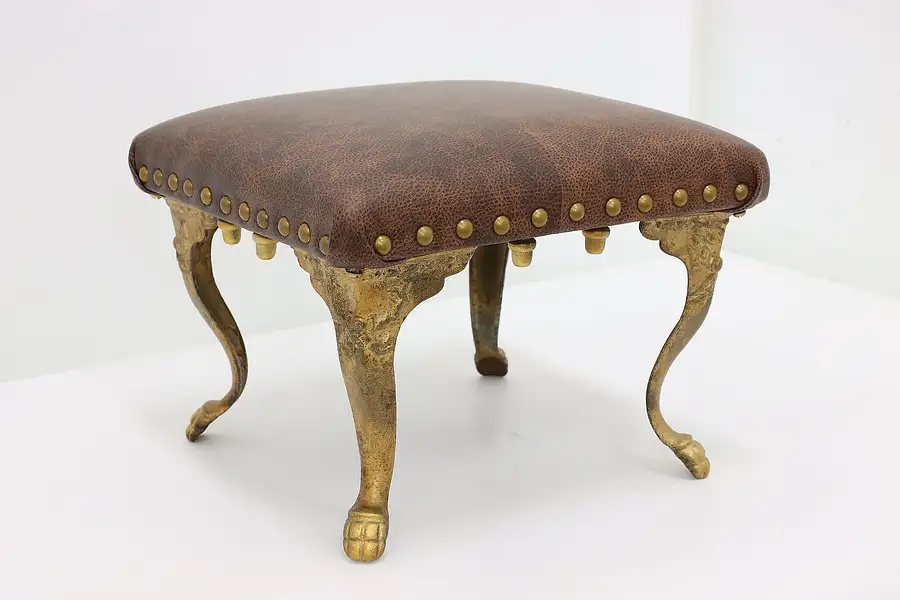 Main image of Victorian Antique Cast Iron & Leather Footstool