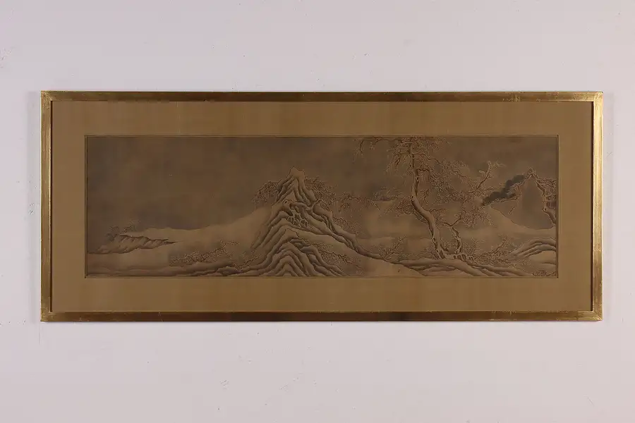 Main image of Japanese Antique Ocean Waves Original Silk Painting 46.5"