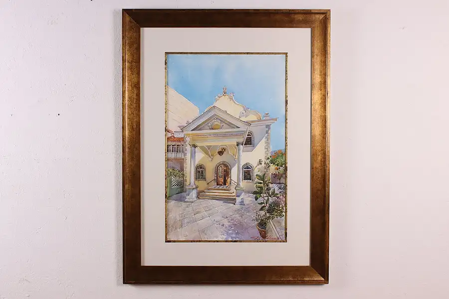 Main image of Flemish Synagogue Vintage Watercolor Painting Achkasov 42.5"