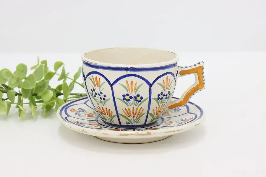 Main image of French Brittany Vintage Quimper Hand Painted Cup & Saucer