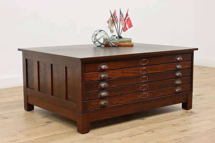 Main image of Industrial Oak Antique Map File Collector Chest Coffee Table