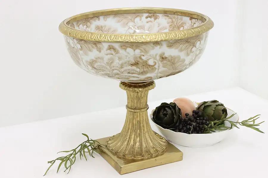 Main image of Renaissance Design Vintage Brass & Porcelain Centerpiece Bowl