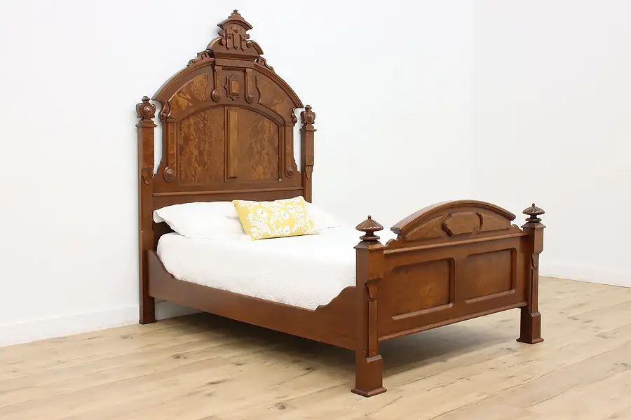 Main image of Victorian Renaissance Antique Walnut & Burl Full Size Bed