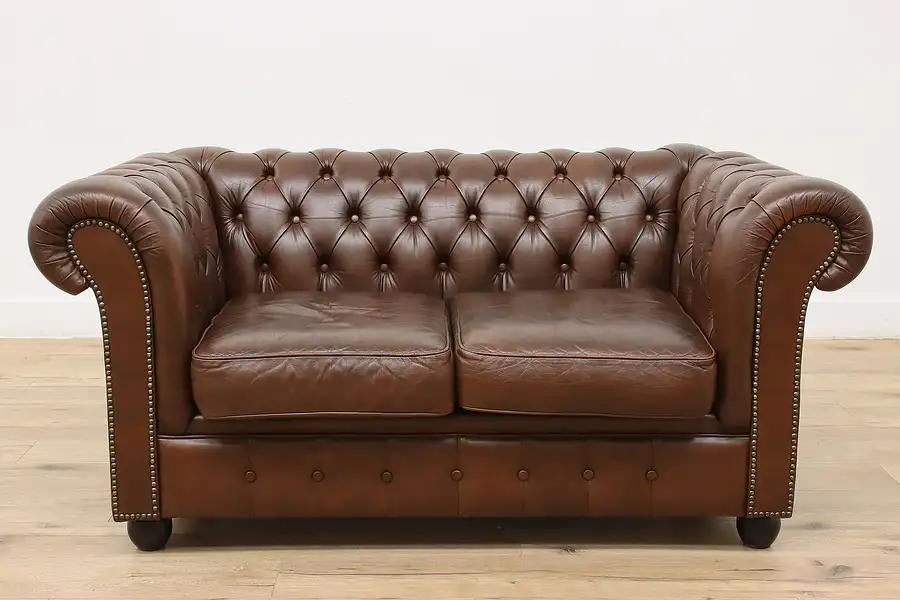 Main image of Chesterfield Vintage Tufted Leather Loveseat or Small Sofa