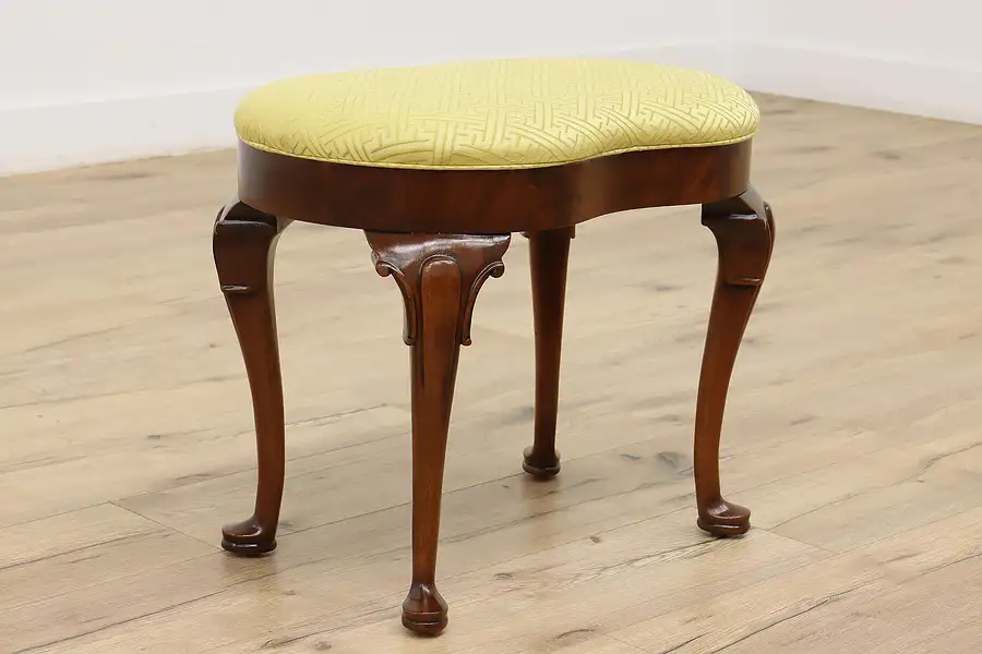 Main image of Georgian Vintage Kidney Shape Upholstered Footstool or Bench