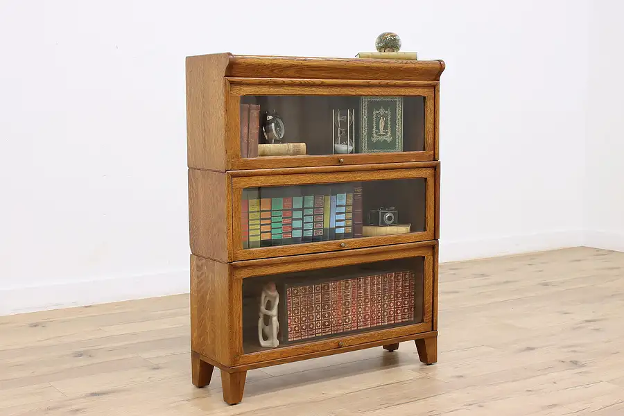 Main image of Oak 3 Stack Antique Lawyer Bookcase, Bath or Hall Cabinet