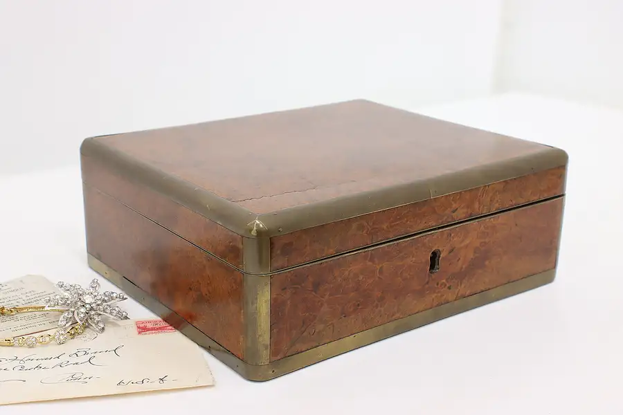 Main image of Victorian Antique English Amboyna Burl Jewel Box or Chest