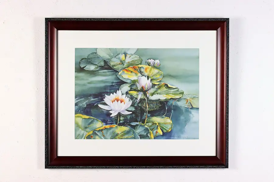 Main image of Water Lilies & Turtle Vintage Art Print, Standford Cox 30"