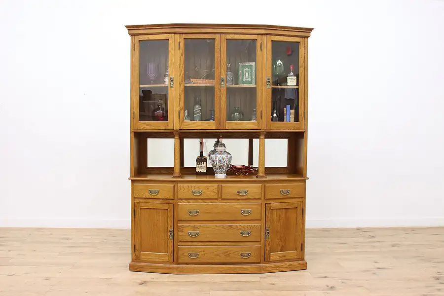 Main image of Arts & Crafts Oak Antique Craftsman Bar or China Cabinet